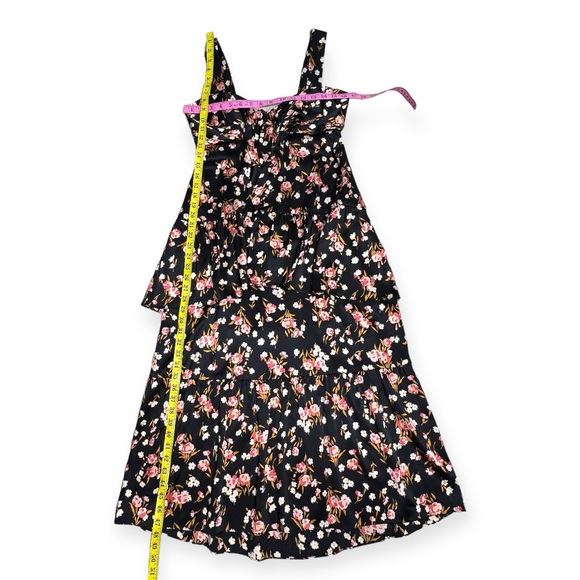 A.L.C x BARNEYS NEW YORK black multicolor silk floral tiered midi dress size 6 - Picture 6 of 10